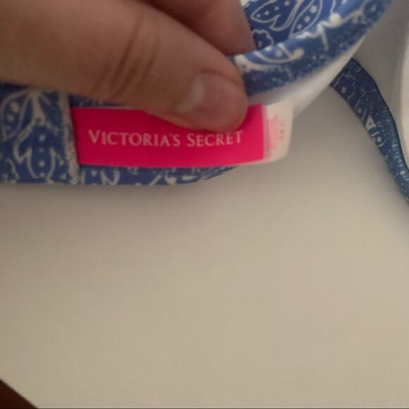 Victoria's Secret Women's Strapless Ruffle Bandeau Bikini Top Blue White SZ 34C - Picture 7 of 9